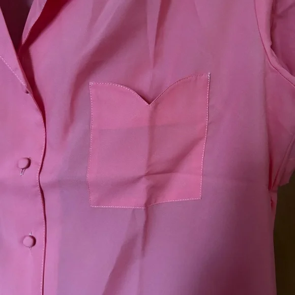 Vintage 80s Pink Girlie Button Up Blouse - Picture 2 of 7